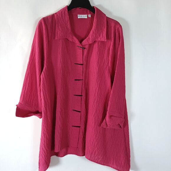 Habitat Clothes to Live In XL Pink Textured Long Sleeve Button Up Casual Top - Picture 2 of 8